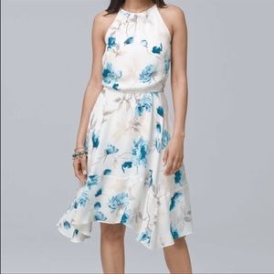 Blue and white halter style dress from White House Black Market